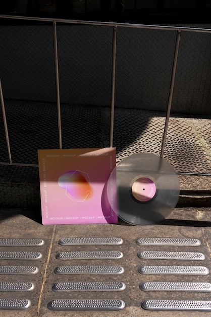 An atmospheric shot of a vinyl record of 