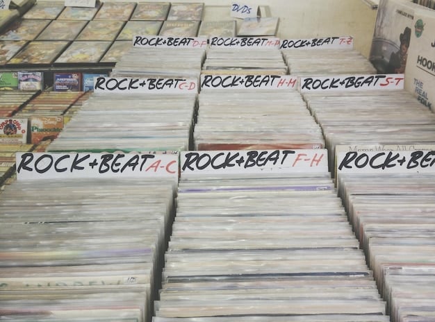 A side-by-side comparison photo featuring album covers from influential NWOBHM bands and early thrash metal bands. The NWOBHM side includes Iron Maiden's 