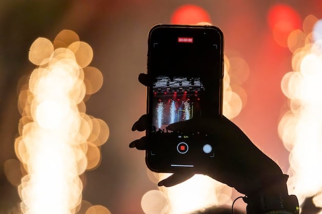 A close-up shot of a smartphone screen showing a live Instagram story of a heavy metal concert. The video captures the band performing and the crowd cheering. The use of hashtags and location tags is evident.
