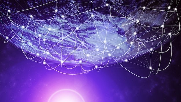 A digital representation of a global network, with nodes representing potential cyber threats and lines connecting them, visualizing the interconnectedness and complexity of modern online radicalization efforts.