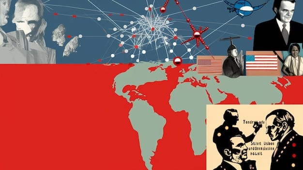 A world map highlighting various conflict zones, overlaid with the faces of potential US presidential candidates, symbolizing the weight of their decisions on global affairs.