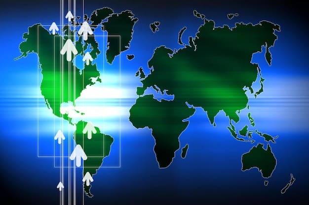 A visual representation of a global trade map, highlighting countries affected by US trade policies with indicators showing economic growth and political stability impacts.