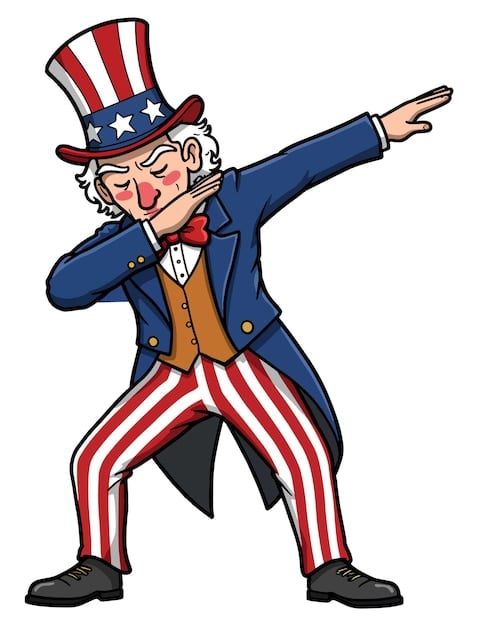 A political cartoon depicting Uncle Sam trying to balance scales labeled 