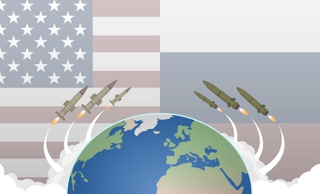 A detailed graphic illustrating the US nuclear triad, showcasing land-based ICBMs, submarine-launched ballistic missiles, and strategic bombers, with data points highlighting modernization efforts for each component.