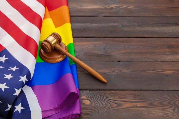 A gavel hitting a sounding block in a courtroom setting, with flags from various nations visible in the background, symbolizing international justice and human rights enforcement.