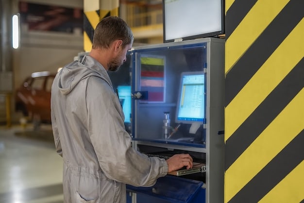 A voting machine manufacturer's facility, showing engineers working on the design and testing of voting machines. The image highlights the industry's role in implementing the new federal guidelines.