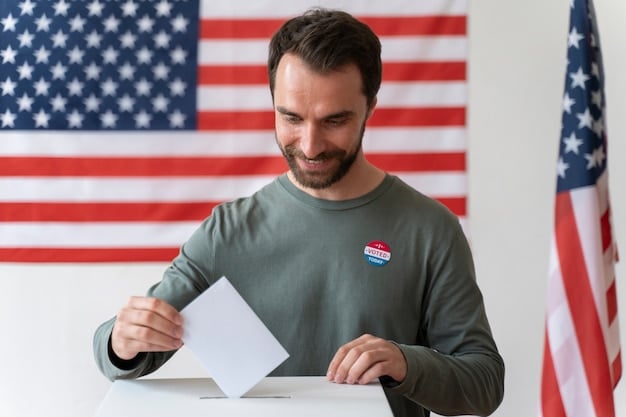 A photograph of a voter carefully reviewing the instructions on an absentee ballot, with a magnifying glass in hand, showcasing the importance of accuracy and attention to detail when completing the ballot.