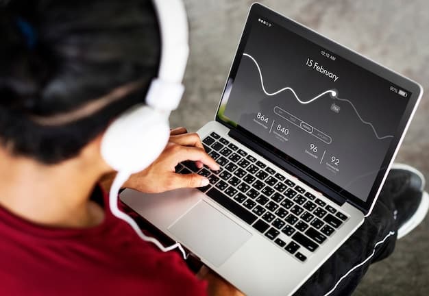 A close-up of a laptop screen showing analytics dashboard for a music streaming platform like Spotify or Apple Music. Graphs and charts display the streaming numbers and audience engagement metrics, with the date ranges clearly indicated.