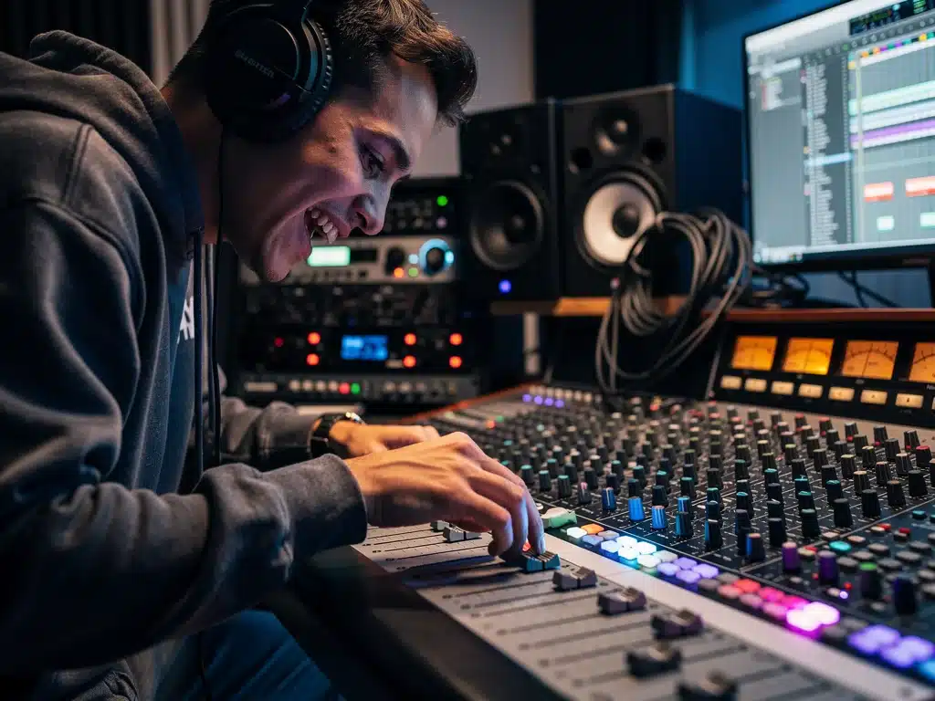 Artist in modern recording studio