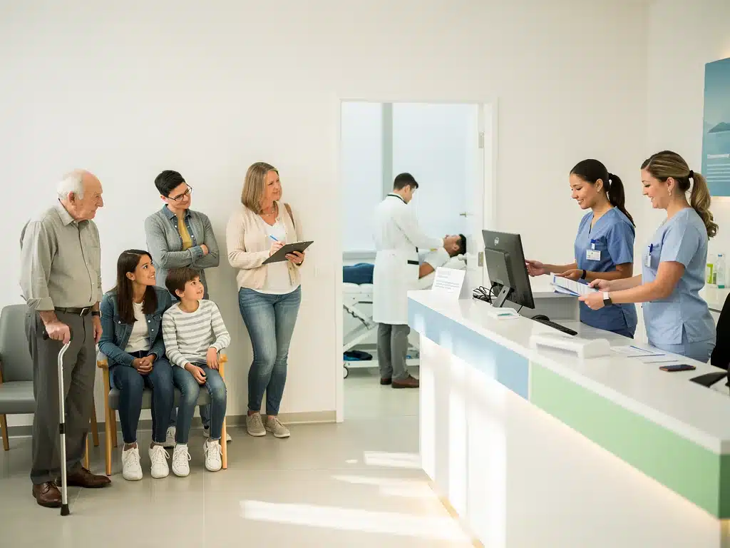 Diverse patient population receiving healthcare services in a modern clinic