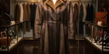 Elegant vintage mink fur coat on display in a luxury boutique