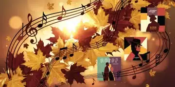 Autumn leaves and musical notes representing anticipated Fall 2026 album releases