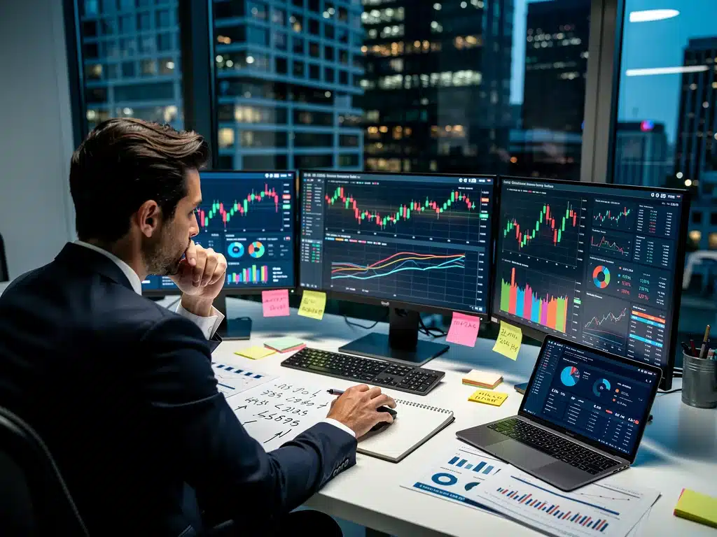 Financial analyst reviewing Q4 2026 market trends
