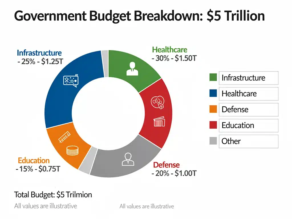 Infographic showing the allocation breakdown of a  trillion government budget across key sectors.