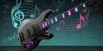 Futuristic bass guitar design with advanced ergonomics and glowing features.