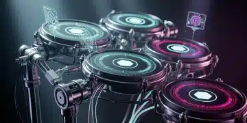 Futuristic percussion kit with glowing pads for modern music