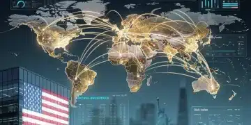 Global supply chain network with digital data flow, symbolizing resilience and adaptation for US businesses in 2026.