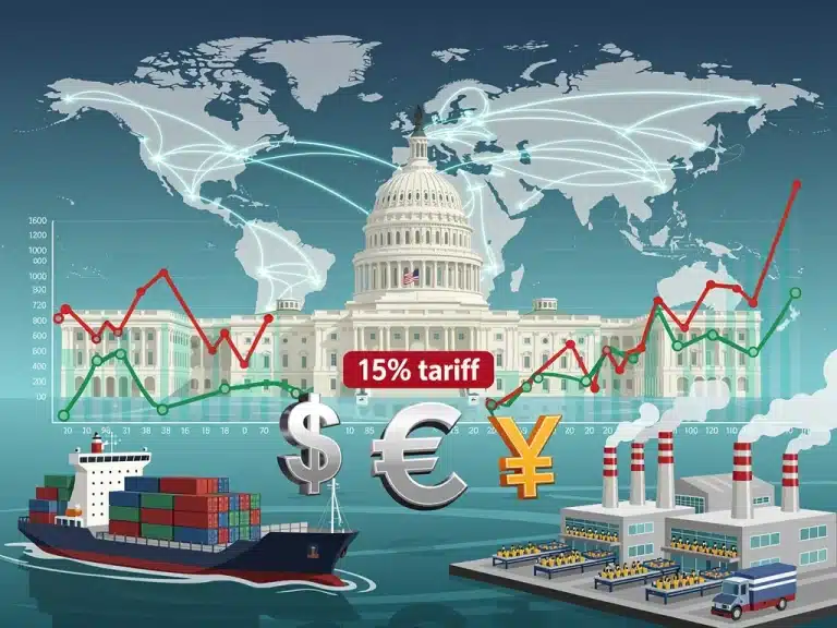 Global trade policy adjustments affecting US economy in 2026 with 15% tariff shift