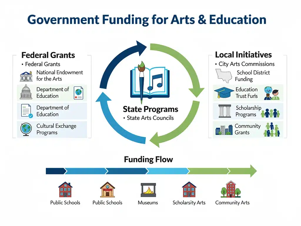Infographic illustrating government funding sources for arts education