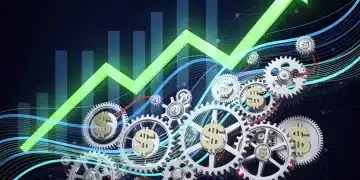 Visualization of government spending trends and economic ripple effects in 2026, featuring growth charts and financial symbols.