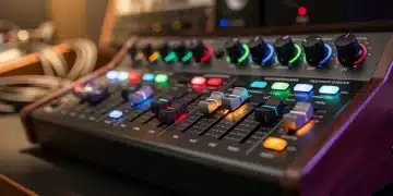 Modern analog synthesizer with illuminated controls