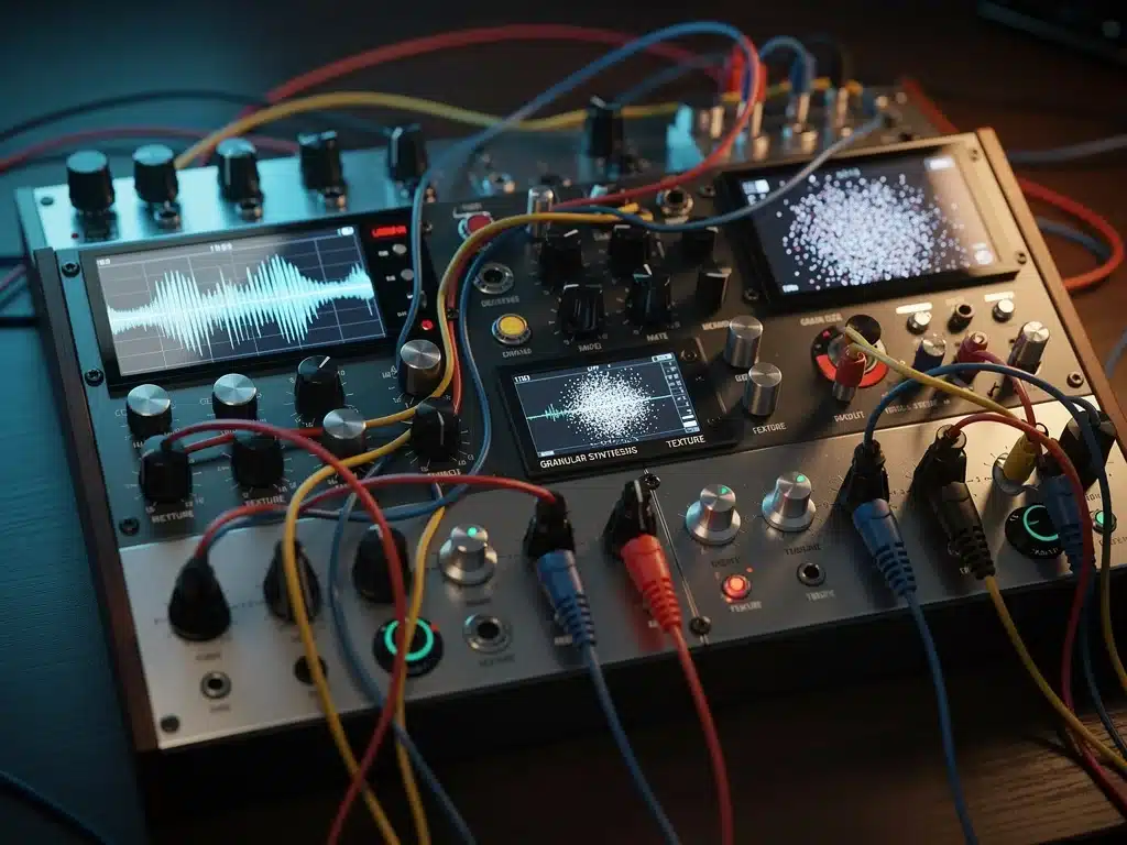 Modular percussion synthesizer with granular synthesis controls