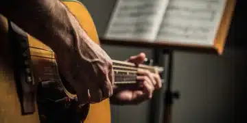 Musician playing guitar, new copyright law impact