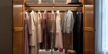 Organized vintage wardrobe with garment bags and acid-free boxes