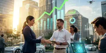 Charts showing upward economic trends with diverse professionals, symbolizing Q1 2026 US GDP growth and economic stability.