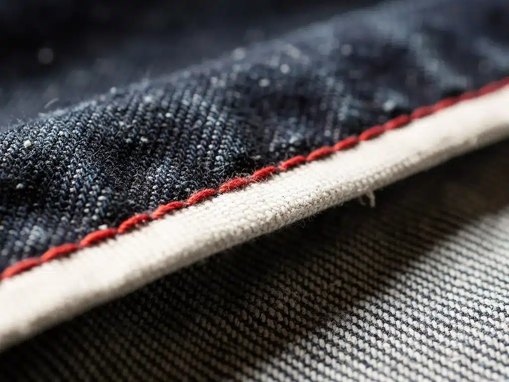 Close-up of vintage selvedge denim with red line detail