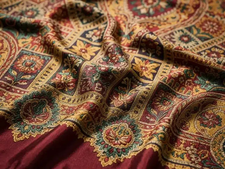 Vibrant vintage textile print with intricate details