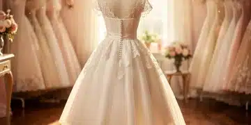 Elegant 1950s vintage wedding gown on mannequin