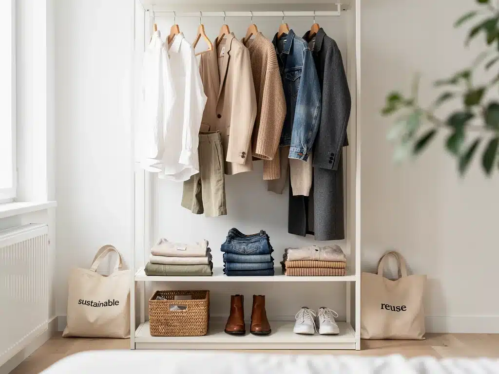 Modern wardrobe integrating sustainable vintage fashion pieces.