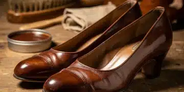 Vintage Footwear Restoration: Preserving 1940s Leather Shoes Restored 1940s leather pumps, gleaming and well-preserved.